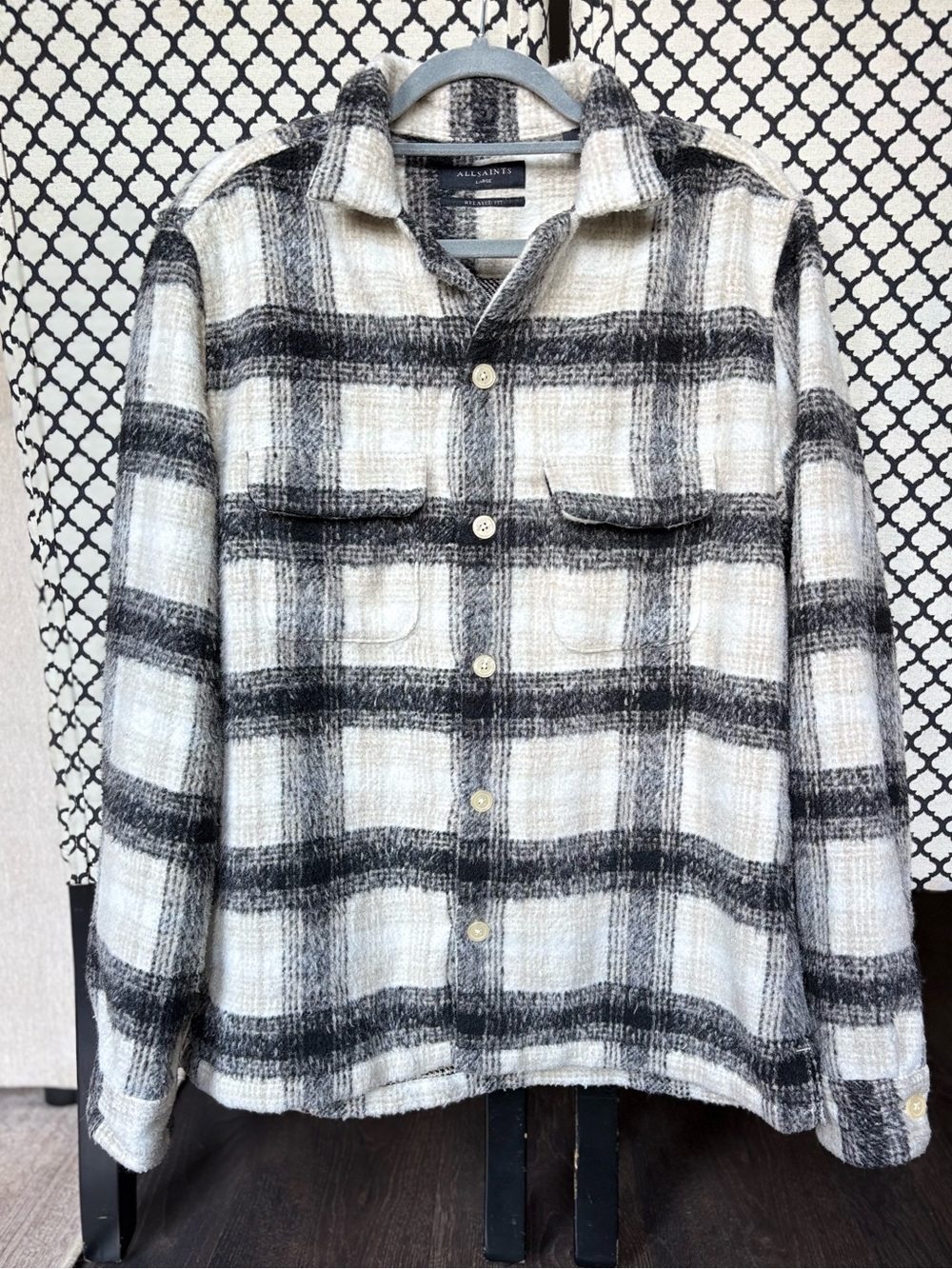 All Saints Black & White Plaid Utility Shacket